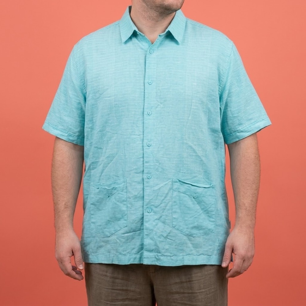 Cubavera Short Sleeve Button Up Shirt Mens XL Turquoise Mint Green EUC